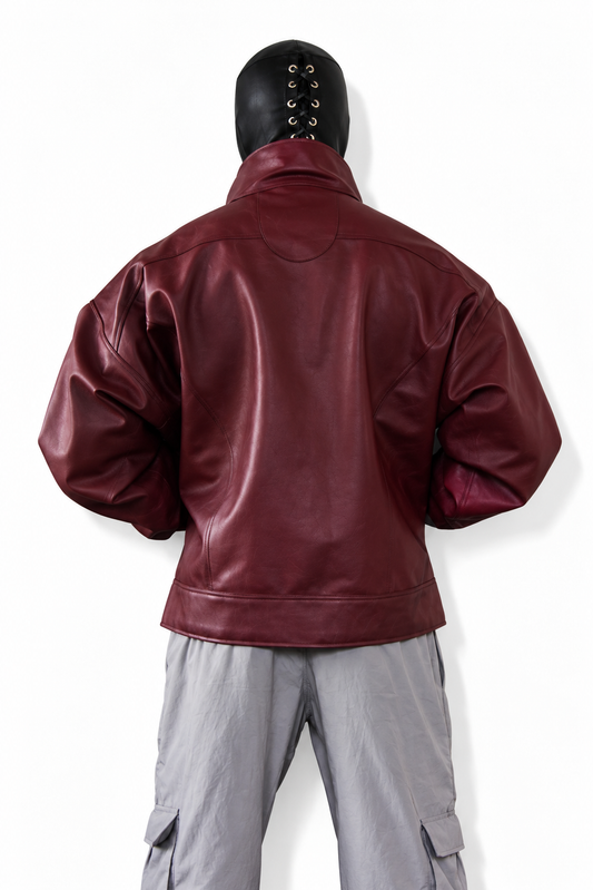 oversized monochromatic eggplant faux leather jacket