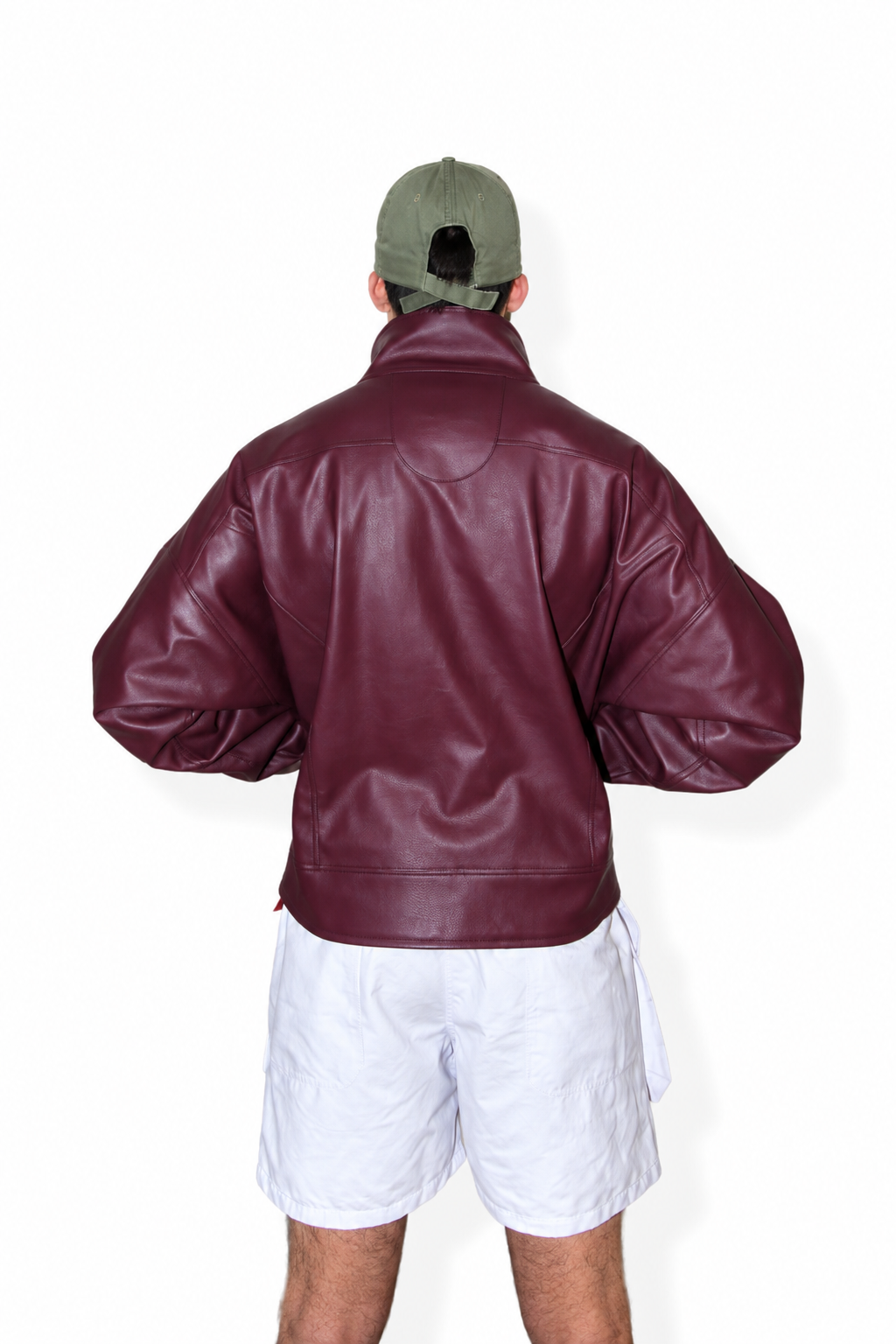 oversized monochromatic eggplant faux leather jacket